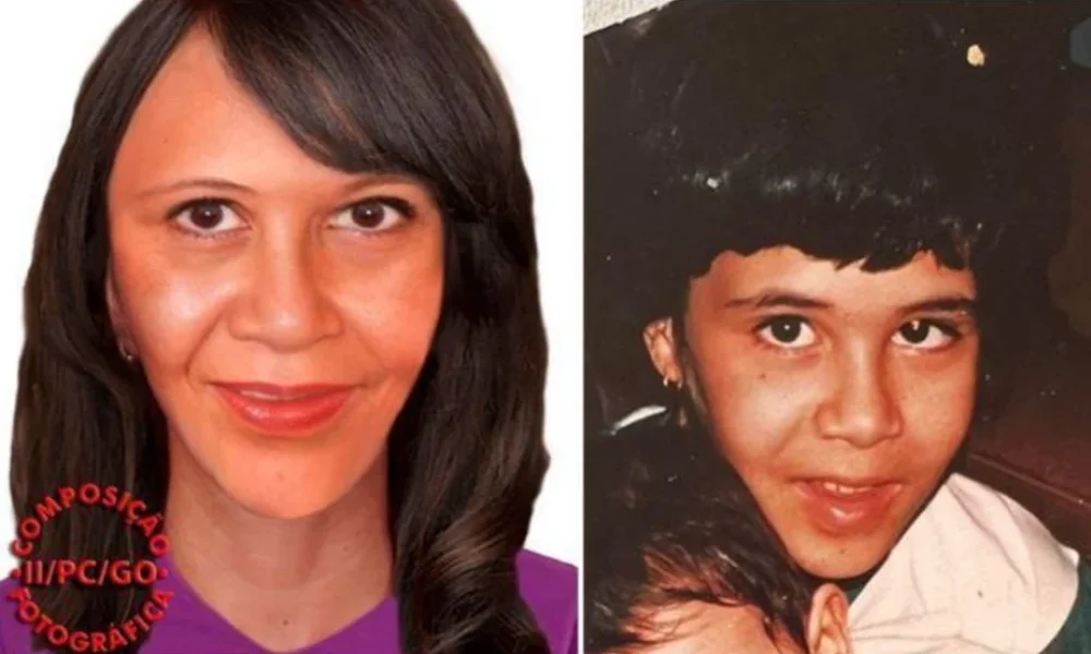 Á esquerda, projeção feita pela Polícia Civil de como Cleonice estaria, após 30 anos como desaparecida (Foto: divulgação/PC)